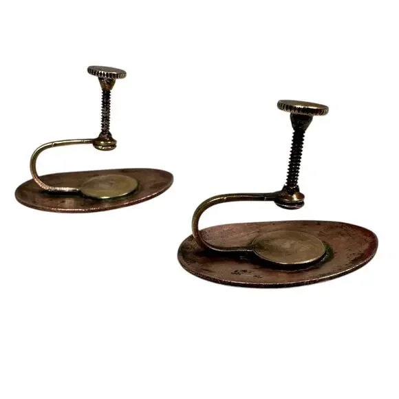 Vintage Artsy Oval Enamel Copper Screw Back Earrings Mid Century Art Abstract - Picture 4 of 8